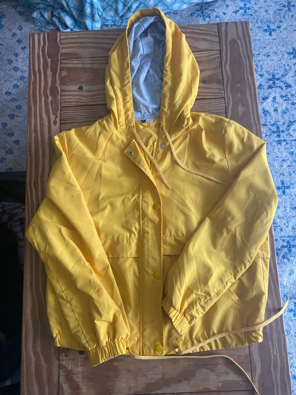 Bright Yellow Hooded Windbreaker Jacket